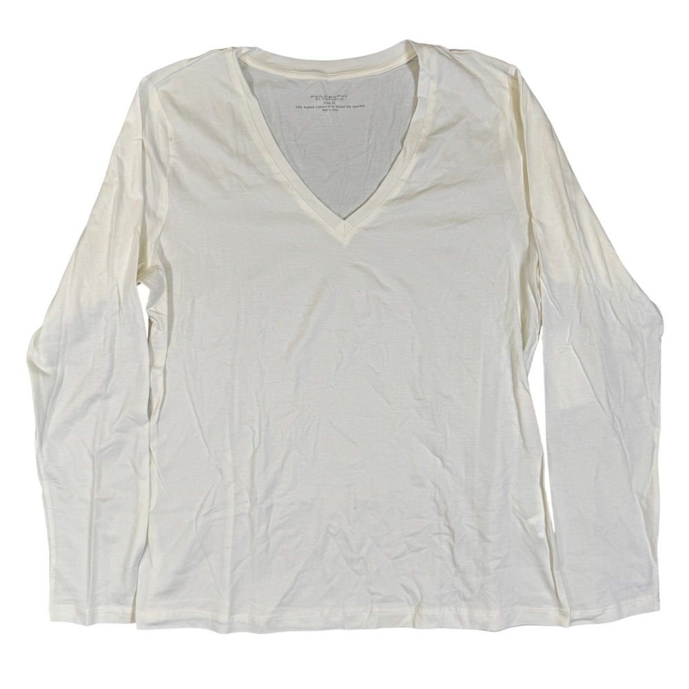 NWT Philosophy by Republic Womens XL White Supima Cotton Modal V-Neck Top